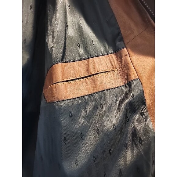 $1895 REMY Leather 52L long Mens Double Collar Bomber Jacket Black brown coat - Picture 9 of 11